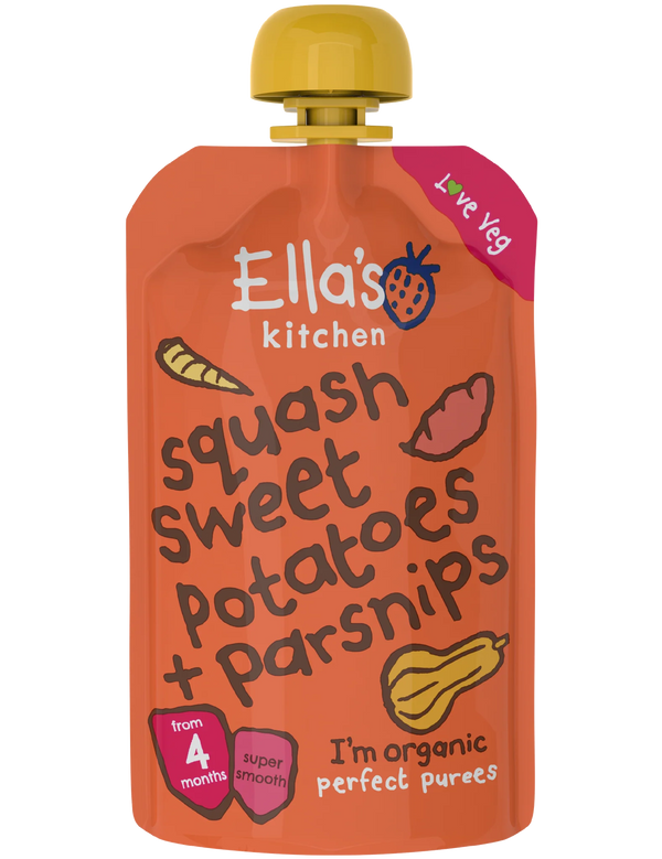Ellas Kitchen - Økologisk Babysmos squash, søde kartofter og pastinak 4 mdr. - 120gr.