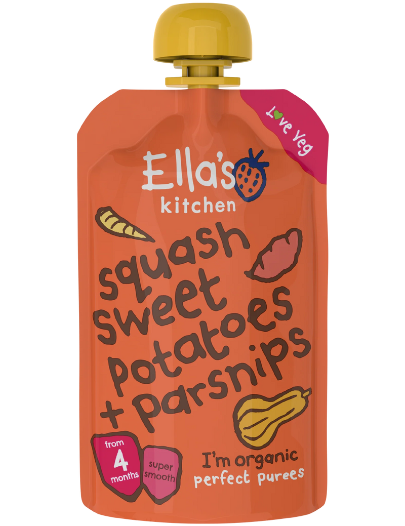 Ellas Kitchen - Økologisk Babysmos squash, søde kartofter og pastinak 4 mdr. - 120gr.