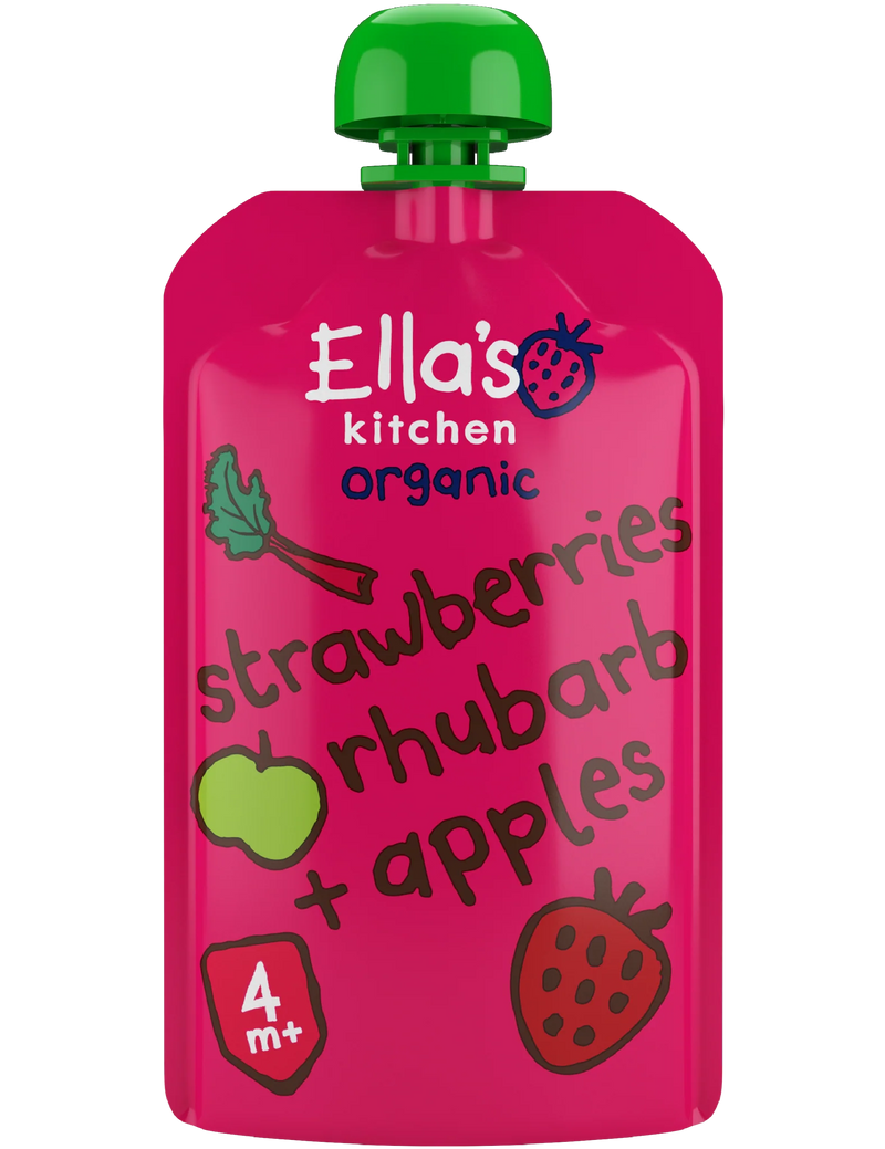 Ellas Kitchen - Økologisk Babysmos jordbær, rabarber og æble 4 mdr. - 120gr.