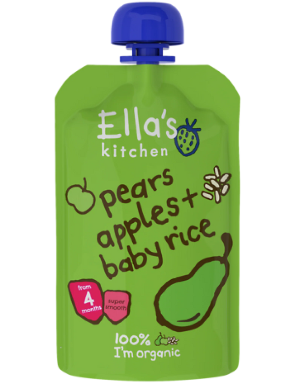 Ellas Kitchen - Økologisk Babysmos pære, æble og baby ris 4 mdr. - 120gr.