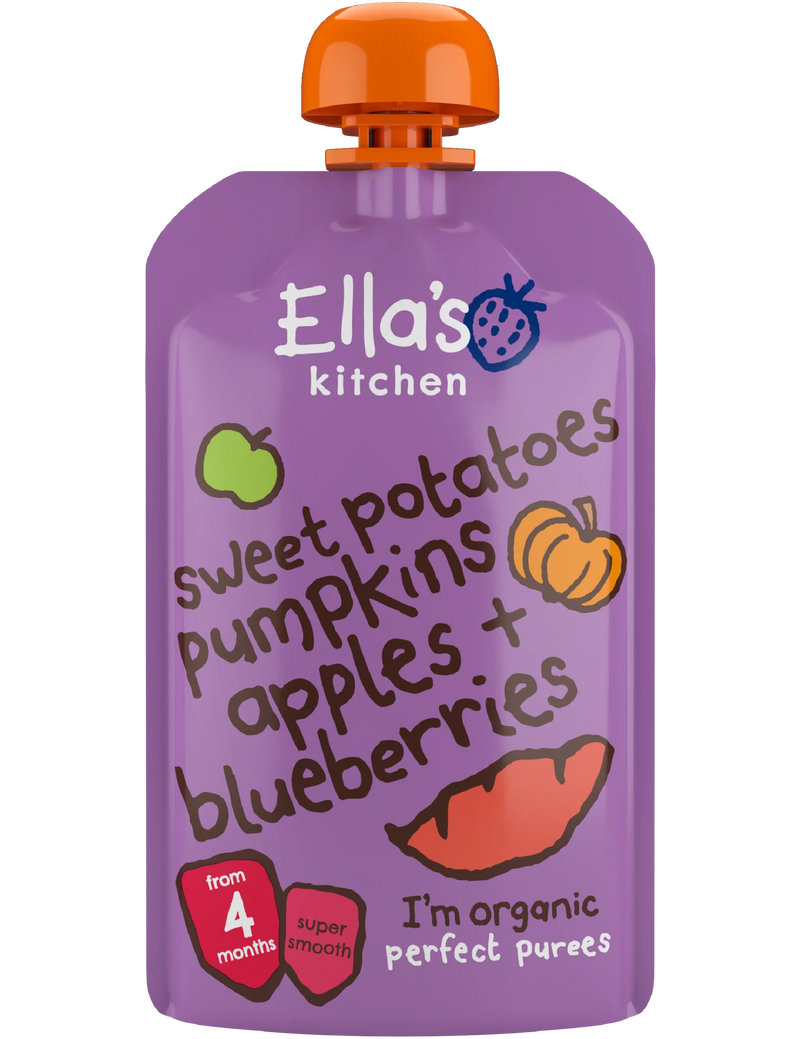 Ellas Kitchen - Økologisk Babysmos søde kartofler, græskar, æble og blåbær 4 mdr. - 120gr.