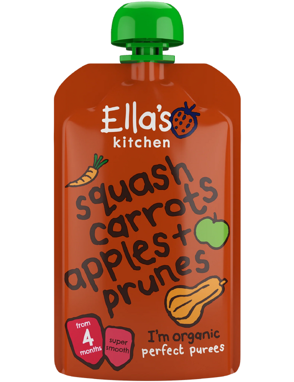 Ellas Kitchen - Økologisk Babysmos squash, gulerod, æble og svesker  4 mdr.- 120gr.